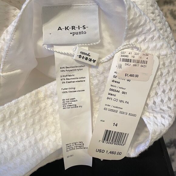 AKRIS Punto Textured Cotton Mini Dress Pleated White 14 - Picture 6 of 9